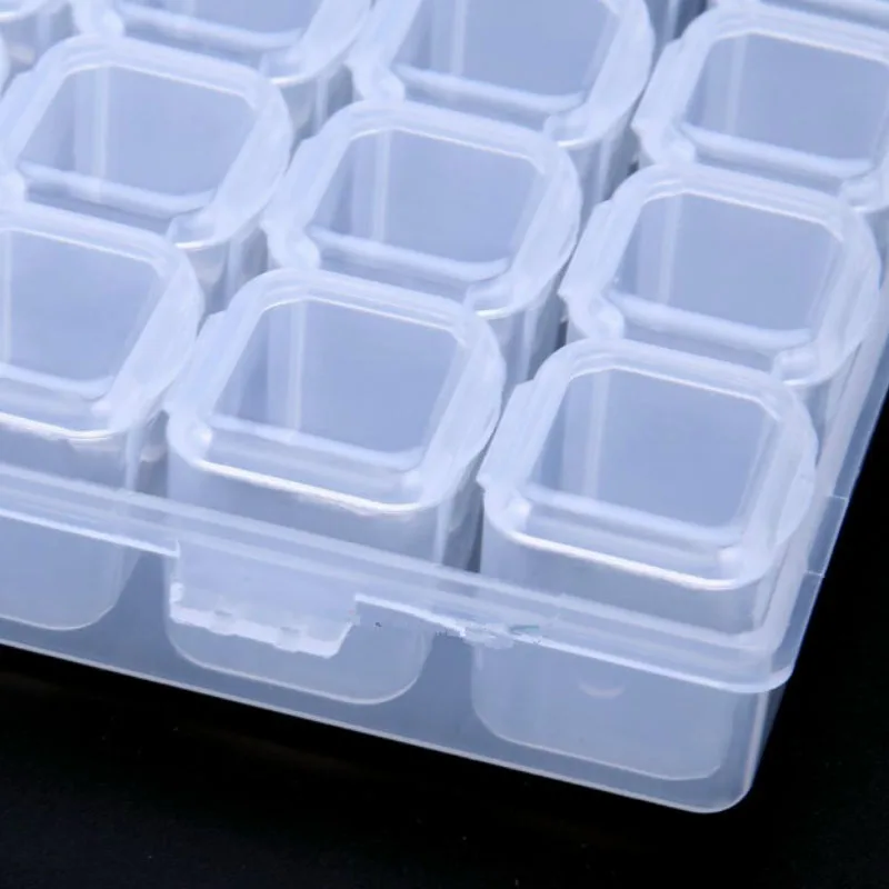 Clear Plastic Empty Storage Box 28 Slots Jewelry Nail Art Rhinestone Organizer 